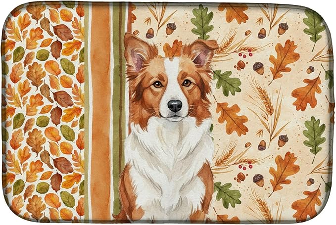 Caroline's Treasures Red and White Border Collie Heirloom Fall Dish Drying Mat Absorbent Dish Drying Mat Pad for Kitchen Counter Dish Drainer Mat for Countertop, 14 x 21", Multicolor
