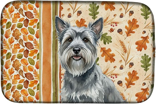 Caroline's Treasures Gray Skye Terrier Heirloom Fall Dish Drying Mat Absorbent Dish Drying Mat Pad for Kitchen Counter Dish Drainer Mat for Countertop, 14 x 21", Multicolor