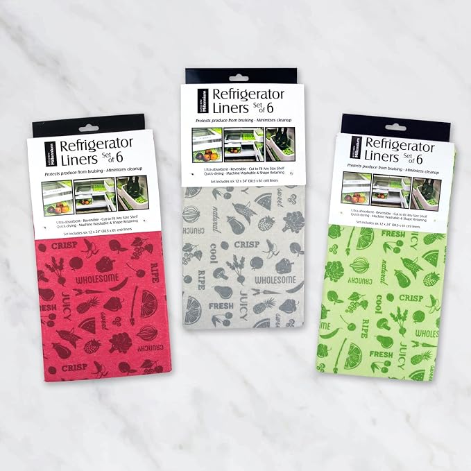 DII Fridge Liner Collection Non-Adhesive, Cut to Fit, 12x24, Gray Veggies, 6 Piece