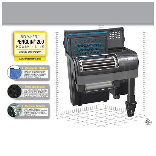 Marineland Bio-Wheel Penguin 200 GPH Power Aquarium Filter, Ultra-Quiet Hang-On-Back Fish Tank Filter with Multi-Stage Filtration for Aquariums Up to 40 Gallons