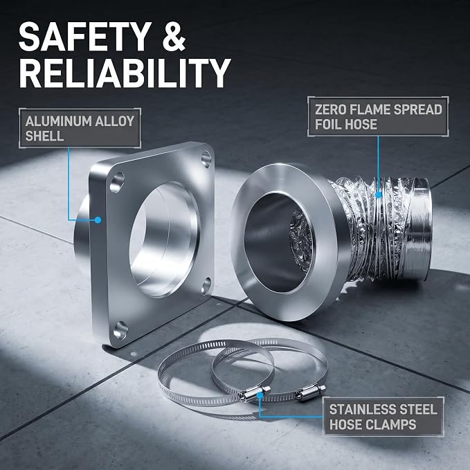 DV180 Magnetic Dryer Vent Coupling Connector Kit Airtight Seal，Easy to Clean Quick Connector Including a 2.6ft 4" Duct and two Clamps | Quick Connection and Disconnection, Strong Magnet Self-Alignment Design, Quick-Installation, Dryer Vent Connector Kit