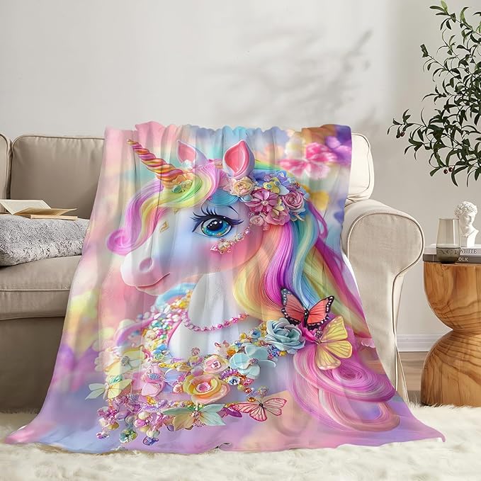 Tijuboni Pink Unicorn Throw Blanket Unicorn Gifts for Girls Women Boys Men Kids Adults Soft Flannel Fleece Blanket for Couch Sofa Bed Home Decor 50"x60"