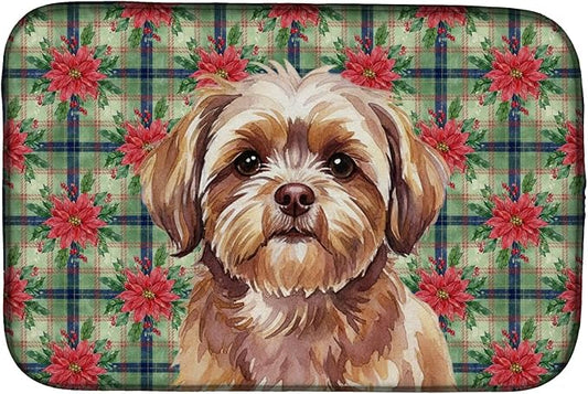Caroline's Treasures Liver Shih Tzu Christmas PoinsettIas Dish Drying Mat Absorbent Dish Drying Mat Pad for Kitchen Counter Dish Drainer Mat for Countertop, 14 x 21", Multicolor