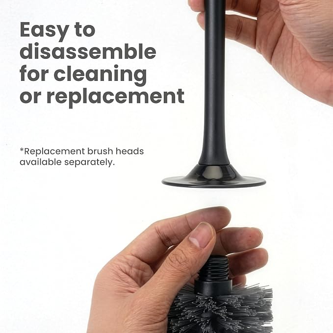 Vigar Zense Toilet Brush and Holder Set - Toilet Bowl Brush and Holder, Polyresin Stone Bathroom Accessory, Compact Toilet Cleaner Brush for Bathroom Decor and Toilet Accessories Set - Concrete