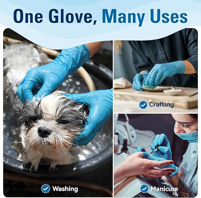 SWIFTLITE Food Safe Disposable Gloves, Blue Nitrile Rubber Gloves, Latex-Free Powder-Free for Food Prep, Cooking, Cleaning