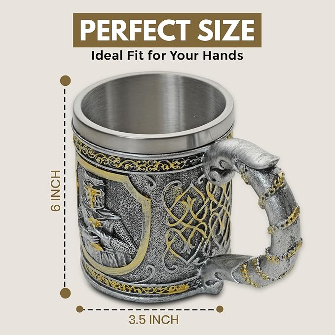 Rite Edge Knights Templar Mug 500-600ml - Resin & Stainless Steel - Unique Medieval Templar Design - Handcrafted Collector’s Mug - Ideal for History Buffs & Fantasy Fans
