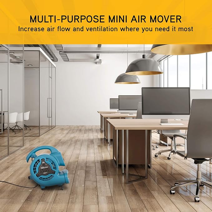 XPOWER P-80A Mini Mighty 138 W 600 CFM Centrifugal Air Mover, Carpet Dryer, Floor Fan, Blower, Stackable, Daisy Chain, for Water Damage Restoration, Janitorial, Plumbing, Home Use