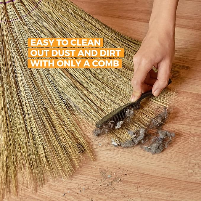 Asian Straw Broom Witch Broom Undecorated Wedding Jumping Broom with Bamboo Stick Handle (Dark Brown)