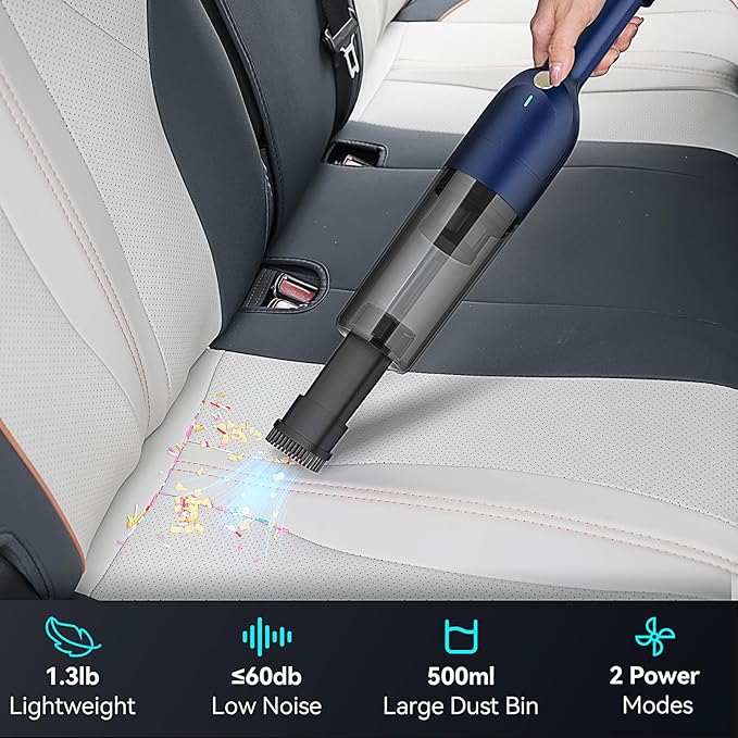 Handheld Vacuum Cordless, Rechargeable Car Vacuum Cleaner with 30 Mins Runtime, Mini Hand Vacuum with 10000 Pa Powerful Suction, Portable Hand Held Vacuum for Car Pet Hair Hardwood Floor Home (Azure)