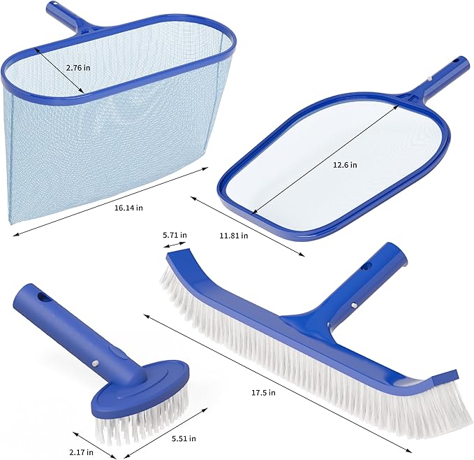 VINGLI 4-in-1 Pool Cleaning Kit, Pools Maintenance Equipment with Pool Net, Pool Brush, Skimmer Net and SPA Brush, Pool Maintenance Tools for Inground&Above Ground Swimming Pools