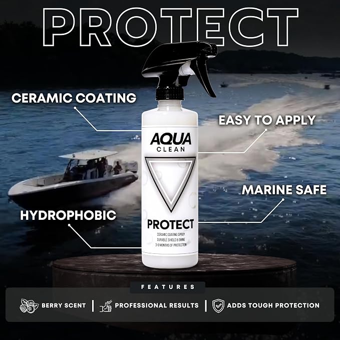 AquaClean PROTECT Ceramic Coating Spray | Car, Truck, Boat, RV & Motorcycle | 12 Month SiO2 Protection | Hydrophobic UV Shield | Protects Paint, Glass & Trim | Easy Spray & Wipe | USA Made | 16oz