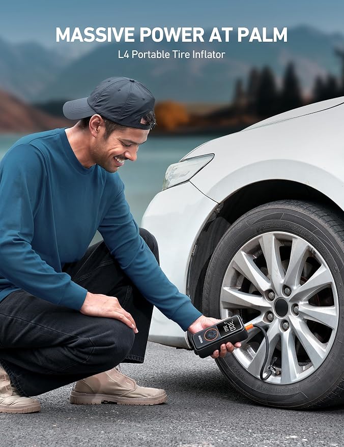 AstroAI L4 Cordless Tire Inflator Portable Air Compressor, 150PSI Portable Air Pump for Car Tires, Battery Electric Tire Pump with Pressure Gauge, Ultra-Fast Inflation for Cars,Motorcycles,Bikes,Balls
