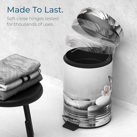 Sanilo Small Bathroom Trash Can with Lid [1.3 Gallon] - Lidded Tiny Trashcan for Garbage - Mini Metal Bin with Soft Closing Mechanism - Bath Room Accessoire Wastebin with Inner Bucket (Vanesa)