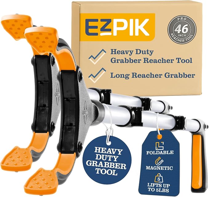 EZPIK Pro 46" Foldable Grabber Reacher Tool for Seniors - Grabbers for Elderly Reaching Tool Heavy Duty Pickup Trash Picker Upper Equipment - Claw Grabber Stick for Reaching Aids, Weed Gripper 2-Pack