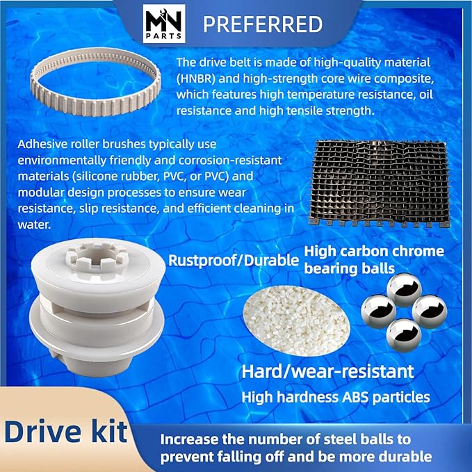 RCX23002 Drive Belt (2 Pack) + RCX26005 Wheel Tube Bearing (2 Pack) + RCX26008 Roller Brush Replacement Kit Compatible with Hayward TigerShark, QC, Plus & SharkVac Robotic Pool Cleaner Parts