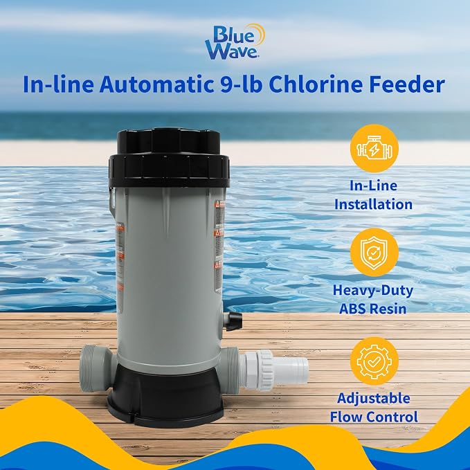 Blue Wave NA3424 In-line Automatic Chlorine Feeder for Above Ground Pools, 9-Pound,Gray,Black