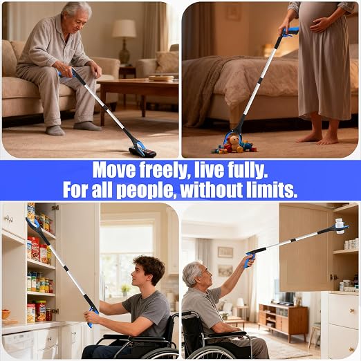 12 Pack 32 Inch Commercial Trash Grabber for Elderly Assist, Heavy Duty Lightweight Reacher with Ergonomic Handle & Non-Slip Grip, Multi-Use Outdoor Home Garden Cleanup Mobility Aid Tool (12, Blue)