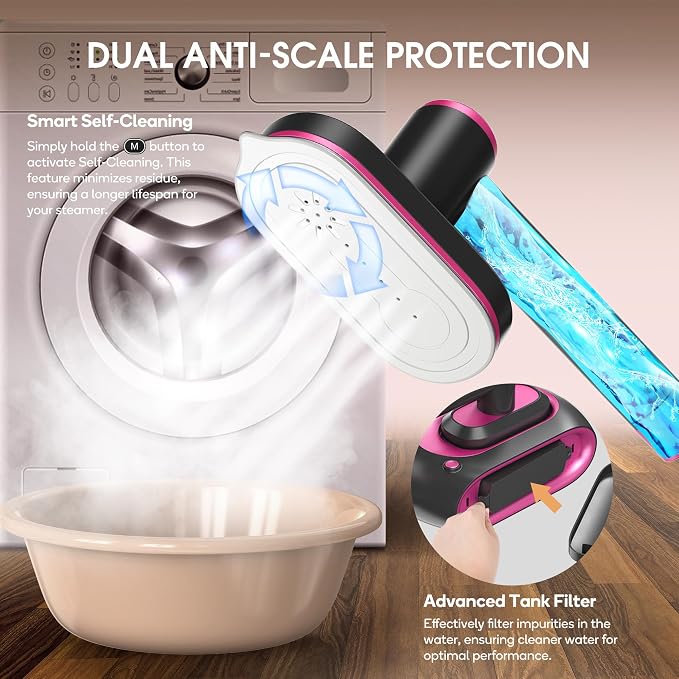 Newbealer 2In1 Pro Station Iron, 1550W Turbo Steam, 1.2L Tank (Ashpink) | Hanging Garment Steamer, 3-Level Steam & 3 Dry Ironing, 30s Heat Up, Self Clean, Auto-Off, Versatile for Home/Hotel/Boutique