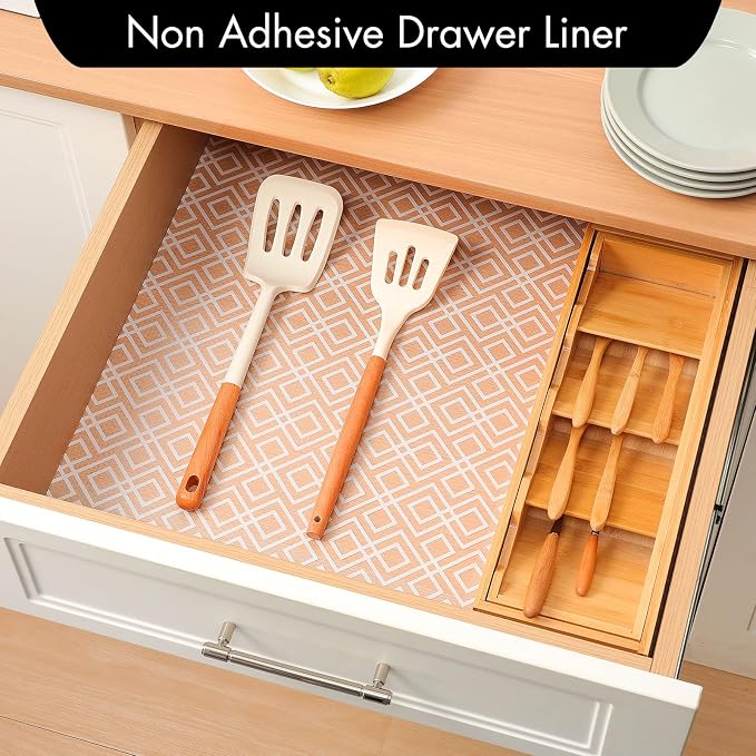 Cooyes Shelf and Drawer Liner for Kitchen Cabinets – Non-Adhesive, Waterproof, Non-Slip Cabinet Liners for Scratch Protection, Desk, Refrigerator, Shelves, Drawers with Modern Pattern