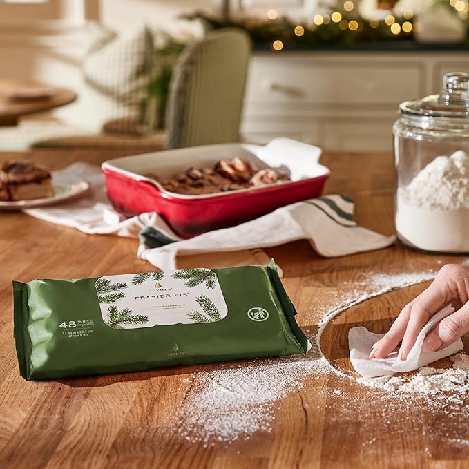 Thymes Frasier Fir All-Purpose Cleaning Wipes – Multi-Purpose Cleaning Wipes – Safe for Countertops, Walls, and Other Non-Porous Surfaces – Cruelty Free Surface Wipes (2 Pack of 48 Wipes)