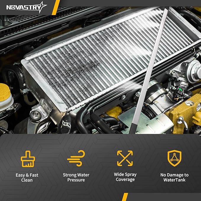 24" Radiator Cleaning Wand, 4500 PSI Water and Air Dual-Use Pressure Washer Tool, 180° Swivel, 4-Nozzle Fan Spray, 3 Quick Connect Adapters, AC Coil Cleaner for Car Truck SUV RV Engine Cooling