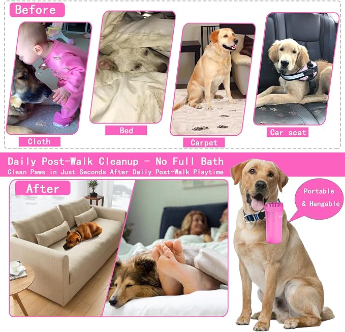 Dog Paw Cleaner Cup with Detachable Top Brush for Large & XL Dogs | Quick-clean muddy paws with soft bristles, one-step top brush grabs loose fur, lazy-friendly design, fits paws 2.5-3.5“ wide