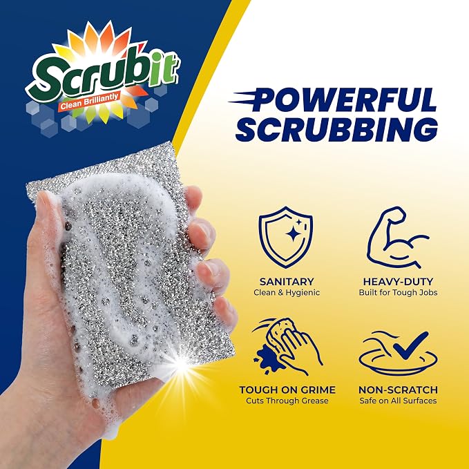 SCRUBIT Scrub Sponges for Kitchen, Non-Scratch Dish Sponges, Heavy Duty Steel Wool Scrubber Sponges Kitchen & Dishes Scrubbers (6)