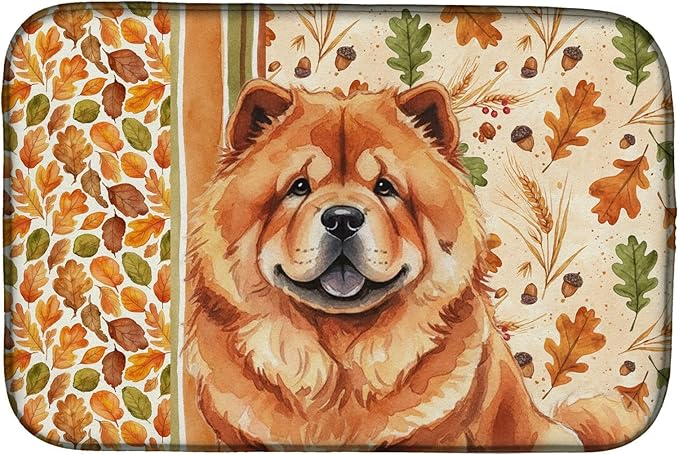 Caroline's Treasures Red Chow Chow Heirloom Fall Dish Drying Mat Absorbent Dish Drying Mat Pad for Kitchen Counter Dish Drainer Mat for Countertop, 14 x 21", Multicolor