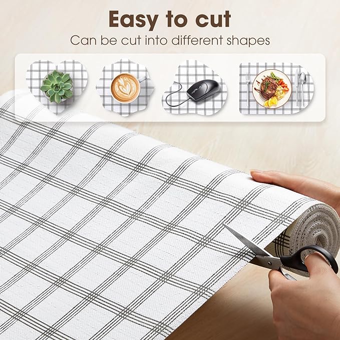 Drawer and Shelf Liner, Non-Slip Kitchen Cabinet Liners Non-Adhesive Thick Strong Grip Waterproof Washable Mats Protect Dresser Shelves Cupboard Bathroom Cabinets, White Stripes, 20 in X 10 FT