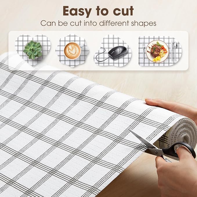 Drawer and Shelf Liner, Non-Slip Kitchen Cabinet Liners Non-Adhesive Thick Strong Grip Waterproof Washable Mats Protect Dresser Shelves Cupboard Bathroom Cabinets, White Stripes, 18IN X 20FT