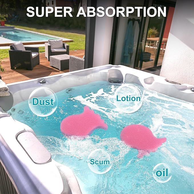 M METERXITY 40-Pack Hot Tub Scum Absorber, 12.5x11.3 Cm/4.9x4.4 Inch Sponge Octopus Pattern Scum Balls for Spa, Bathtub and Swimming Pool to Soak Up Oils Bathtub Accessories [Pink]