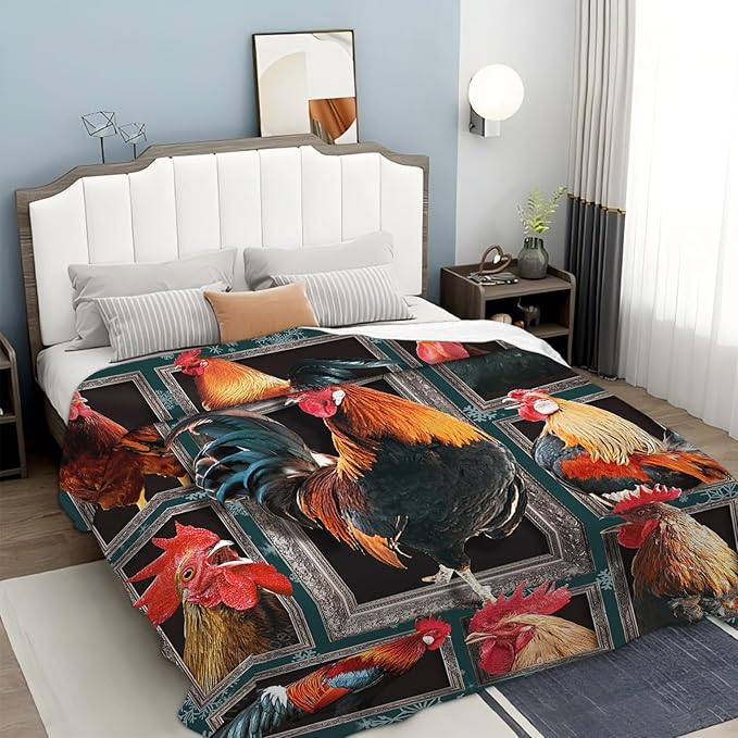 Tijuboni Rooster Chicken Throw Blanket Rooster Gifts for Girls Boys Women Men Kids Adults Soft Flannel Fleece Blanket for Couch Sofa Bed Home Decor 50"x60"