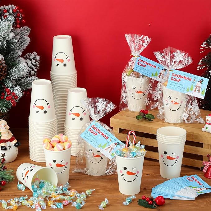 Funnymoom 150 Pcs Snowman Paper Cups 12 oz Disposable Coffee Drinking Paper Cups for Hot Cold Beverage Drink Juice Cocoa Winter Party Supplies