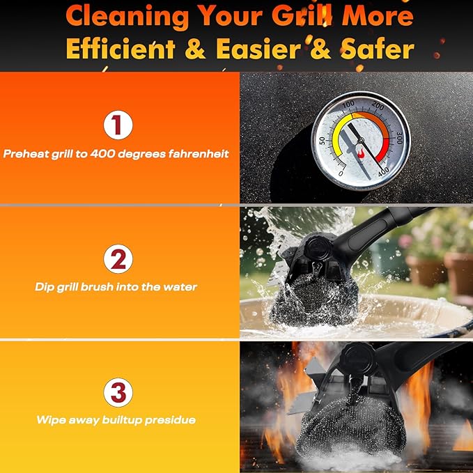 BBQ Grill Brush Bristle Free - Grill Cleaner Brush with Replaceable Heads for Cast Iron/Stainless Steel Porcelain/Gas/Charcoal Grates, Safe Grill Brush for Outdoor Grill, Grill Scraper Cleaning Brush