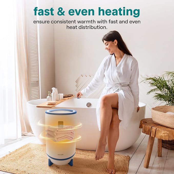 SereneLife Towel Warmer Bucket Style - Portable Blanket Heater for Spa and Bathroom, Large Capacity, Customizable Fragrance, Auto Shut-Off, Fits 2 Large Towels or Blankets, One-Touch Control