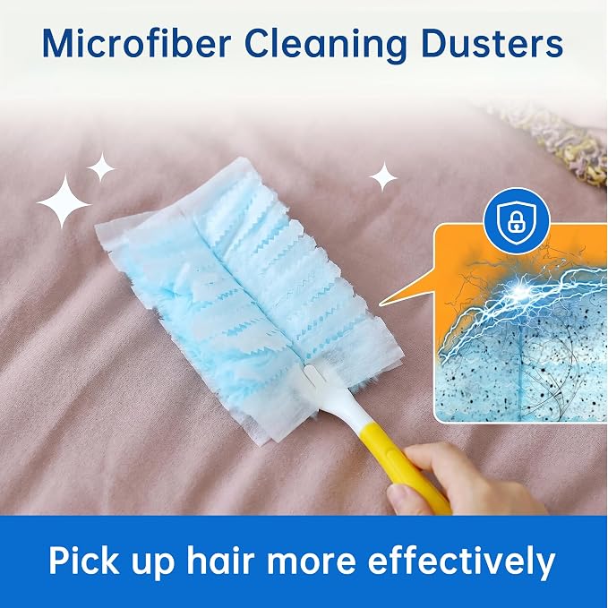 80 Count Disposable Dusters Refills, Heavy Duty Duster Refills Compatible with Swiffer Duster Refills (80 Count Duster Refill +1 Handle)
