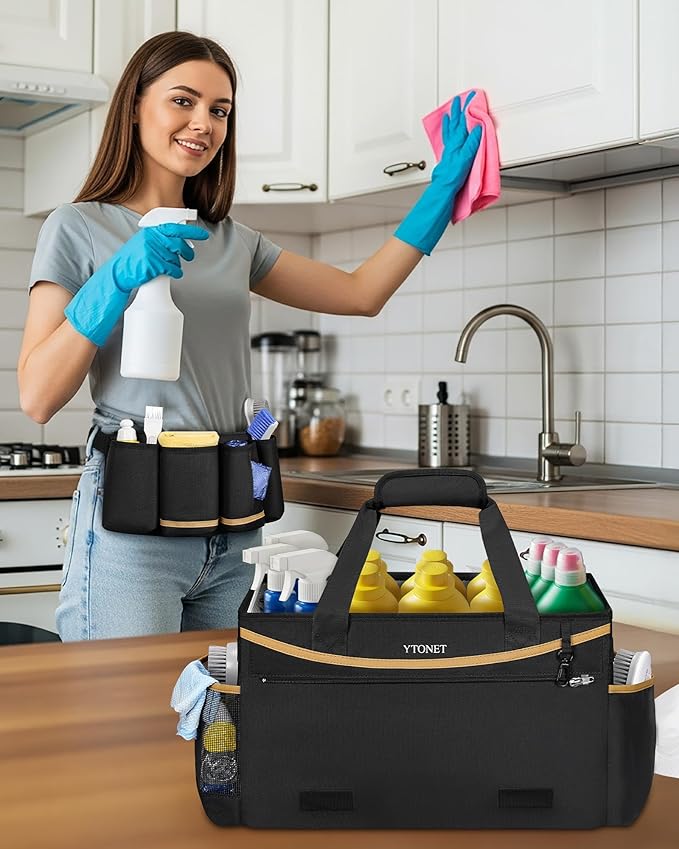 Ytonet Wearable Cleaning Caddy & Extra Large Cleaning Bag with Detachable Apron