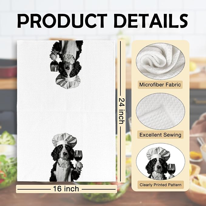 Funny Chef Bernedoodle Kitchen Towels Set of 2, Bernedoodle Dog Gifts for Women Dish Tea Towels for Kitchen, Dog Mom Lovers Owner Gifts Decorative Hand Towel, 16x24 Inch