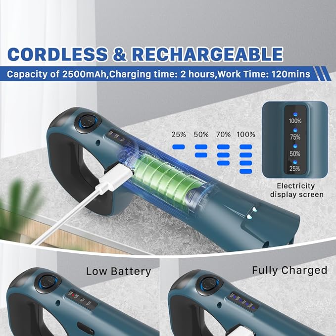 Hillyfe Electric Grill Brush, Bristle-Free Dual Rotating Heads, 450 RPM with LED Light, 120-Minute Runtime, IPX5 Waterproof, 4 Scouring Pads, Extended Handle, Safe for All Kinds of BBQ Grills, Blue