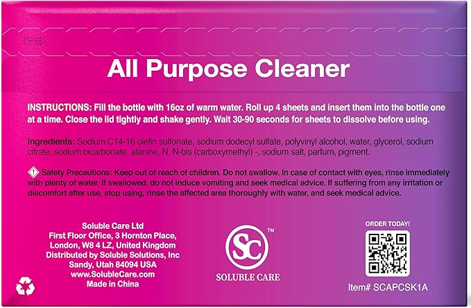 All-Purpose Cleaner Starter Kit (Multi-Surface, Dissolvable, Sustainable & Earth-Friendly Sheets) - Includes Reusable Spray Bottle + 16 Refills - Fresh Lemon Scent