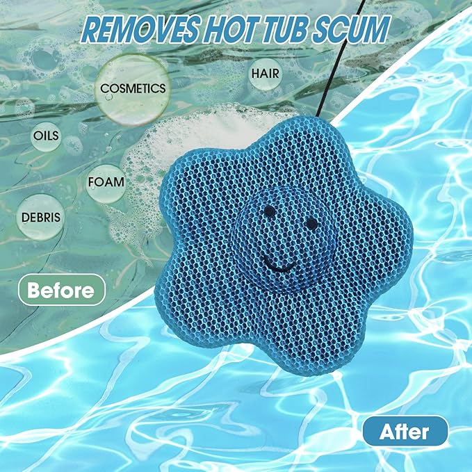 Hot Tub Scum Absorber, Hot Tub Accessories, Spa & Pool Scum Eliminating Balls,Hot Tub Scum Sponge for Hot Tub Oil Absorbing Sponge for Hot Tub Skimmer, Hot Tub Sponge Scum Remover (Flower)