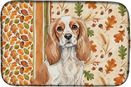 Caroline's Treasures Blenheim Cavalier Spaniel Heirloom Fall Dish Drying Mat Absorbent Dish Drying Mat Pad for Kitchen Counter Dish Drainer Mat for Countertop, 14 x 21", Multicolor
