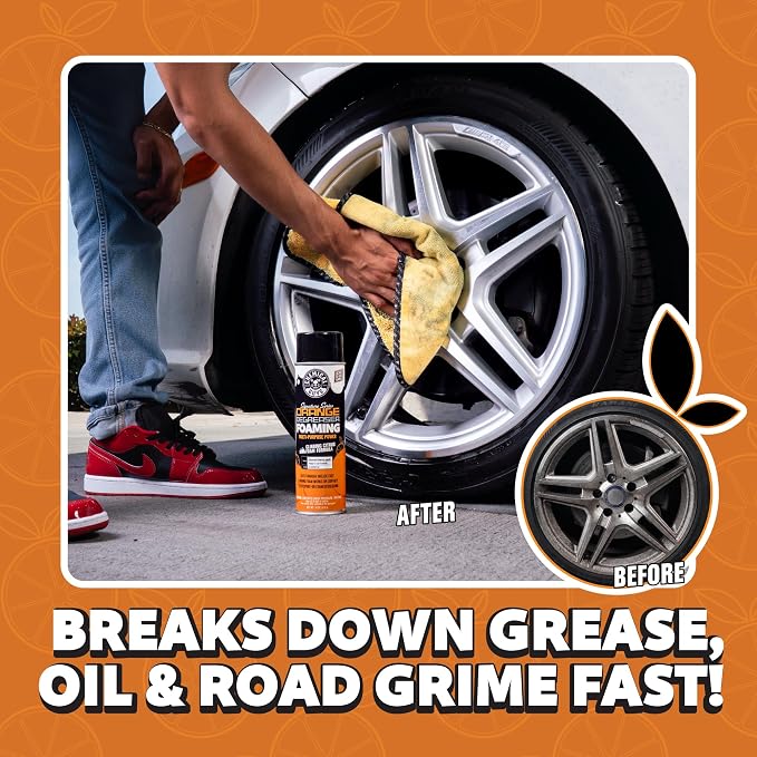 Chemical Guys Citrus Degreaser Aerosol Cleaner With Soft Microfiber Towel Bundle, Heavy Duty Engine Bay And Wheel Well Spray Kit For Cars, Trucks, SUVs and Motorcycles, 18 Fl Oz
