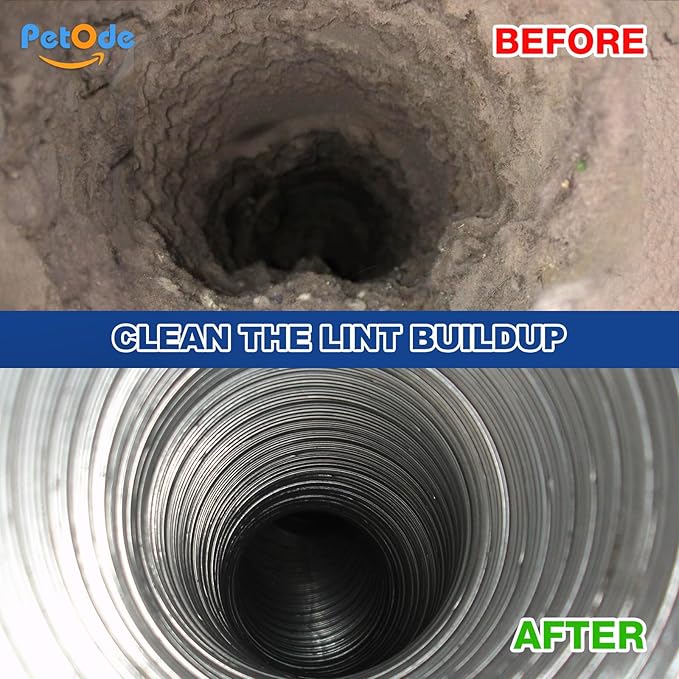 PetOde Dryer Vent Cleaner Kit Compatible with Most Vacuum Cleaner, Dryer Lint Brush and Vacuum Hose Attachment with Universal Connector, Quickly Lint Remover