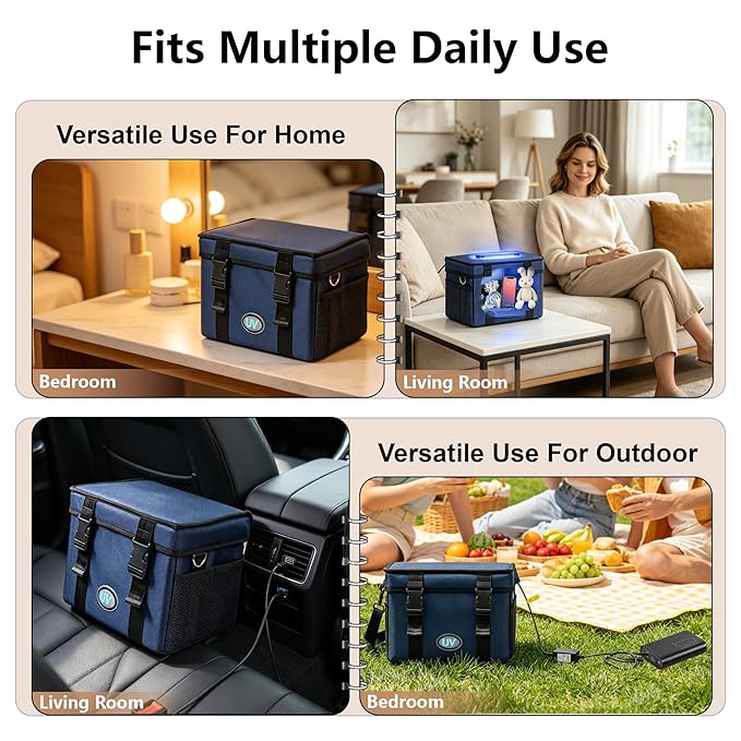 UV Sanitizer Box, 12L Portable Sanitizing and Cleaning Machine with 3-Level Timer, Foldable UV Cleaner Box for Toys, Mask, Towel, Key, UV Cleaning Machine Ozone Free