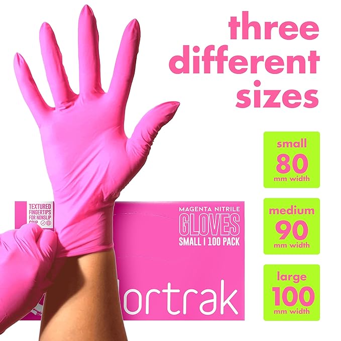Colortrak Disposable Nitrile Gloves, Magenta, Luminous Collection Latex-Free, Powder-Free Hair Color Gloves for Chemical Processing & Salon Services, 100 Count, Small