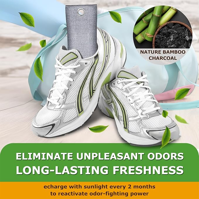 Activated Charcoal Odor Absorber, Natural Shoe Deodorizer Insert, Sneaker Odor Eliminator and Moisture Absorbers. 6 Pack Bamboo Charcoal Air Purifying Bags Shoe Smell Remover