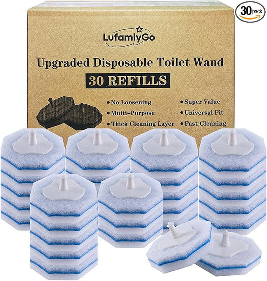 Upgraded 30pcs Toilet Wand Refills fits Clorox Toilet Wand, Thickened Cleaning Layer, Won’t Fall Apart, Disposable Bathroom Cleaning Scrub Pads with Fresh Scent, for Home & Commercial Use