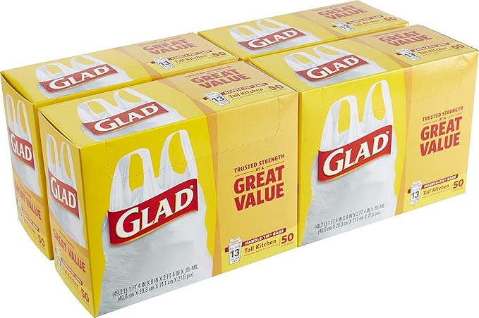 Glad Tall Handle-Tie Kitchen Trash Bags - 13 Gallon - 50 Count - 4 Pack (Packaging May Vary)
