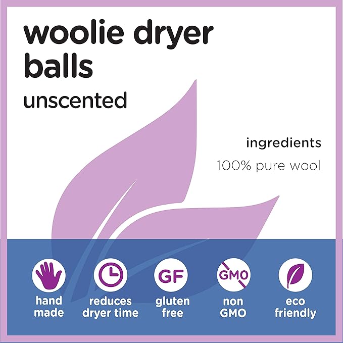 Organic Chix All Natural Unscented Dryer Balls - 100% Pure Wool, Reusable & Natural Alternative to Fabric Softener & Dryer Sheets - Handmade in USA, Non-GMO (4 Pack, 1000+ Loads)